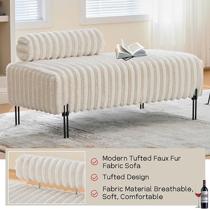 NIOIIKIT 49.6" Modern Loveseat Sofa Couch, Upholstered Accent Sofa with Golden Legs and Adjustable Backrest, Small Faux Fur Couches for Bedroom, Living Room, Compact Small Space (White)