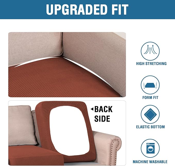 H.VERSAILTEX Super Stretch Individual Seat, Sofa Covers Couch, Cushion Covers Slipcover Sets Thick Jacquard Textured Twill Fabric (2 Piece Large Sofa Cushion Covers, Rust)