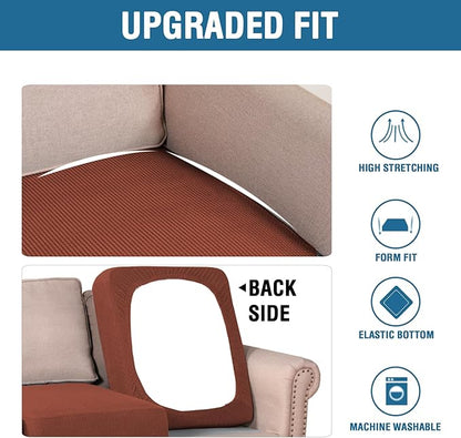 H.VERSAILTEX Super Stretch Individual Seat, Sofa Covers Couch, Cushion Covers Slipcover Sets Thick Jacquard Textured Twill Fabric (2 Piece Large Sofa Cushion Covers, Rust)