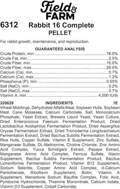 Blue Seal Field & Farm - Rabbit Feed 16 Complete | 25 Pound Bag, Premium Rabbit Food, Using Quality Ingredients, Pellets Provide Complete Daily Nutrition for All Rabbit Types