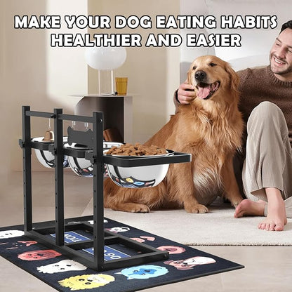 SHAINFUN Elevated Dog Bowls Stand for Medium/Large Dogs with Mat, 6 Height Adjustable Raised Dog Bowl, Three 58oz Food Water Bowls
