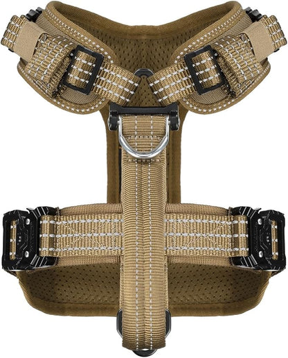 ICEFANG Dog Halter Harness with Metal Buckles,Dog Strap Vest for Small Dogs | Control Handle,Summer-Cooling,Reflective,Front Hook,Adjustable,Soft Padded,No Pull,Brown,Small
