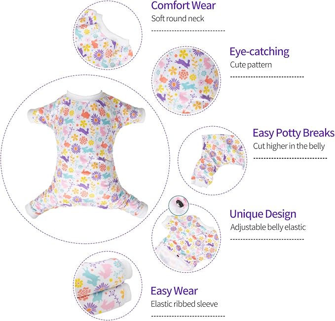 CuteBone Small Dogs Outfit Soft Puppy Onesies Pjs Dog Easter Rabbit Pajamas Pet Coat Cat Apparel Comfy Doggie Jumpsuit Bodysuit for All Seasons P276XL