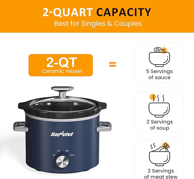 Sunvivi 2 Quart Slow Cooker, Small Slow Cooker