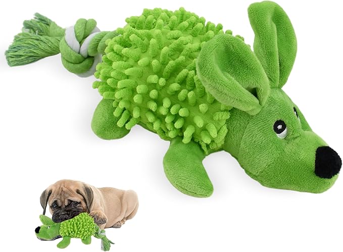 Squeaky Dog Toys - Plush Dog Toys with Soft Durable Fabric for Small Medium Large Breeds, Interactive Tug of War Rope Chew Toys, Teeth Cleaning, Dental Care, and Keep Dogs Busy (Puppy-Green)