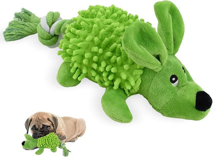 Squeaky Dog Toys - Plush Dog Toys with Soft Durable Fabric for Small Medium Large Breeds, Interactive Tug of War Rope Chew Toys, Teeth Cleaning, Dental Care, and Keep Dogs Busy (Puppy-Green)