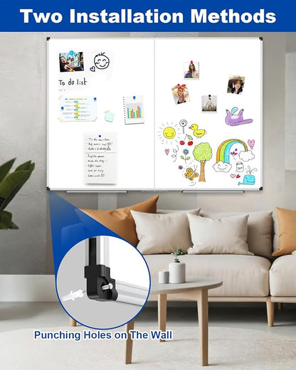 XBoard Magnetic Dry Erase Board 48 x 36 Inch, 4' x 3' Foldable White Board for Wall with Marker Tray, Silver Aluminum Frame Folding Message Presentation Board