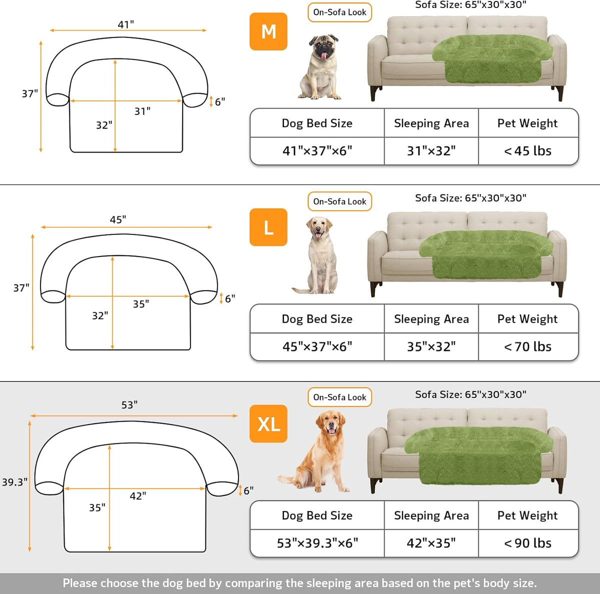 GGIB Calming Dog Bed Fluffy Plush Dog Mat for Furniture Protector with Removable Washable Cover for Large Medium Small Dogs and Cats (Extra Large (53x39.3x6), Grass Green)