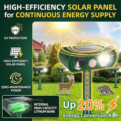 2Pack Upgraded Sonic Fortress Pro Deer Repellent Solar Animal Repellent Ultrasonic Outdoor with Motion Sensor Strobe Light for Squirrel Raccoon Rabbit Cat Skunk Deterrent Keep Pests Out of Yard Farm