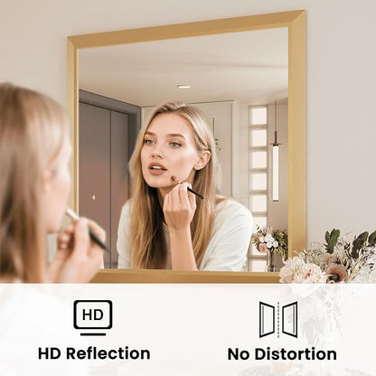 Amorho Bathroom Mirror, 36x36 Inch Golden Thick Metal Framed Wall Mirrors