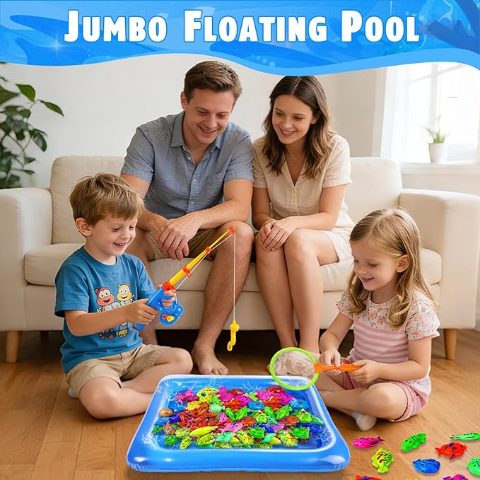 CozyBomB™ Magnetic Fishing Toys Game Set for Kids | Water Table Bathtub Kiddie Pool Party Pole Rod Net, Outdoor Plastic Floating Fish, Toddler Bath Color Ocean Sea Animals Birthday Gift Age 3-5 6 4-8
