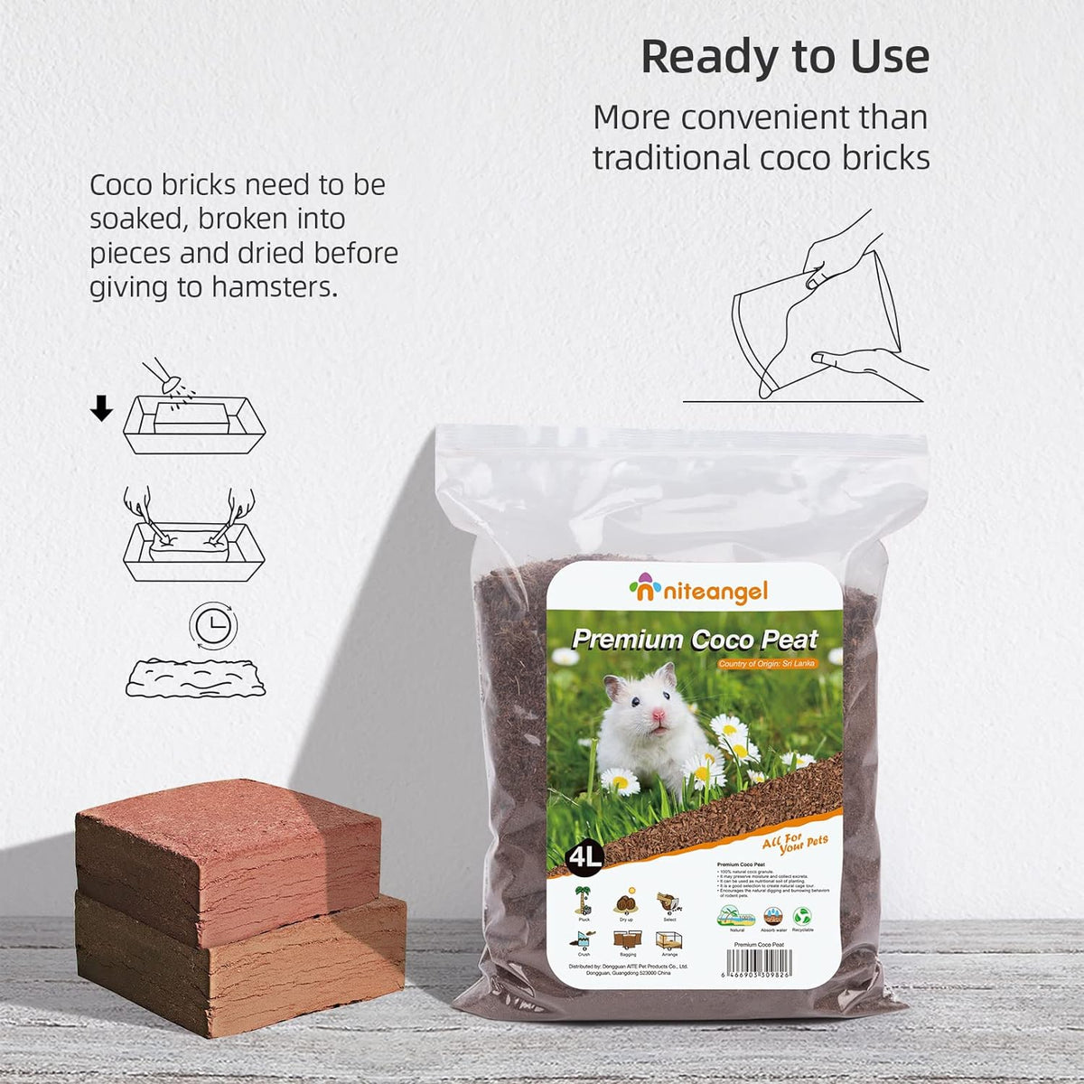 Niteangel Natural Coco/Cork Hamster Bedding Pet Litter for Dwarf Syrian Hamsters, Gerbils, mices, Degus or Other Small Animal