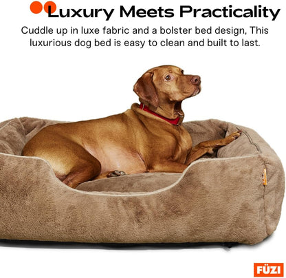 FUZI Luxury Aesthetic Dog Bed for Large Dogs with Washable Cover, Pet Couch, Pet Bed with Sides, Non-Slip Bottom, Soft and Durable Calming Dog Bed, Faux Rabbit Fur, Large 35.6x28.5x9.5 Soft White