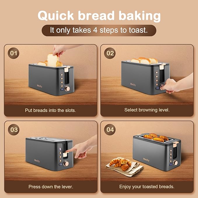 Mecity 4 Slice Toaster, Long Slot Toaster