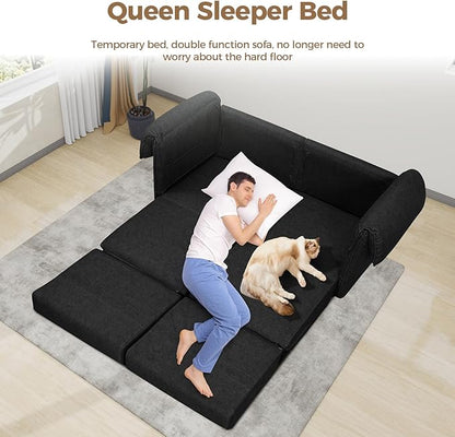 FHFO 65" Loveseat Sleeper Couch for Small Spaces, 3 in 1 Pull Out Sofa Bed Convertible Sleeper Sofa Comfy Sofabed for Living Room, Bedroom, Apartment (Black)