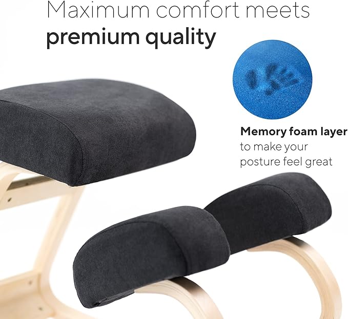 Luxton Memory Foam Ergonomic Kneeling Chair - Posture Support Comfortable Padded Office Desk Chair - Angled Rocking Stool & Balancing Seat - Natural Relief for Neck or Back Pain