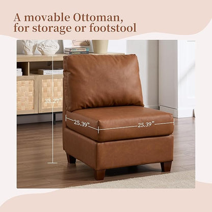 Modular Sectional Sofa,Modern U Shaped Sectional Couches for Living Room,8 Seat PU Leather Deep Seat Sectional Cloud Couch with Storage,Brown