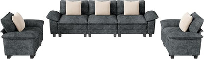MIXPATIO Cloud Couch Sectional Sofa Set, Plush 24.4-Inch Deep 5-Seat Sectional with Velvety Chenille & Removable Arms for Living Room and Apartment, Cyan