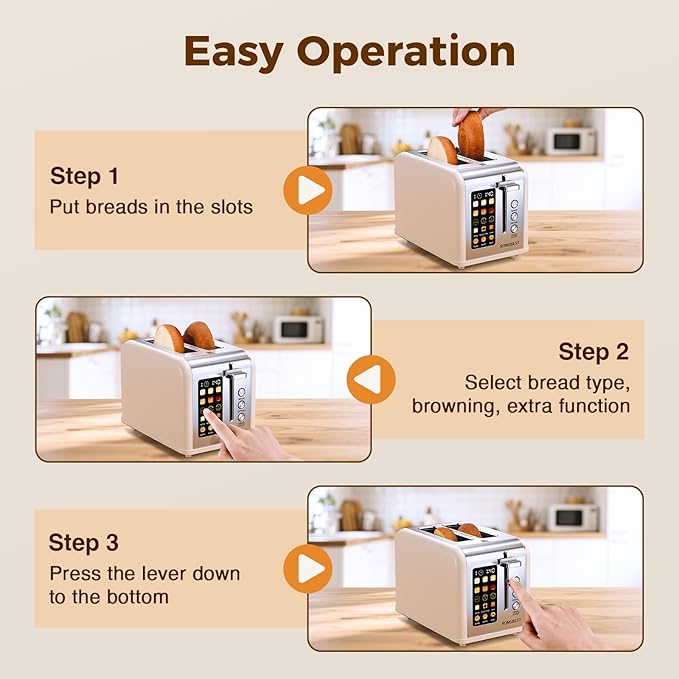 2 Slice Easy Touch Screen Toaster, Stainless Steel Toaster