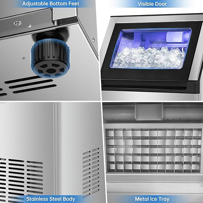 Commercial Ice Maker Machine 200 Lbs/24H, 35 Lbs Ice Bin, Undercounter Ice