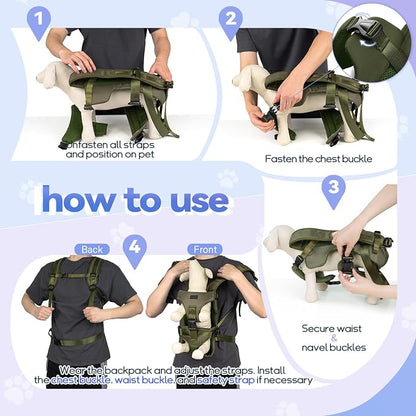 YUDODO Front Pet Carrier Backpack for Small Dog, Legs Out Dog Chest Carrier | Safety Belt, Ergonomic Support, Hands Free, Durable & Comfortable, For Walking Hiking Cycling, Army Green, S