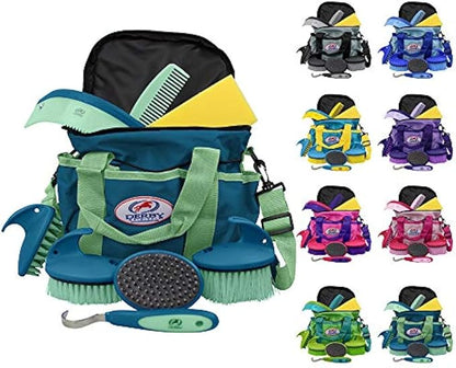 Derby Originals 9Piece Horse Grooming Set with Matching Nylon Carry Bag - Available in 8 Fun Colors, Green & Mint