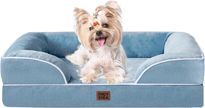 EHEYCIGA Orthopedic Dog Bed for Small Dogs, Waterproof Memory Foam Small Dog Beds with Sides, Non-Slip Bottom and Egg-Crate Foam Medium Pet Couch Bed with Washable Removable Cover, Washed Blue