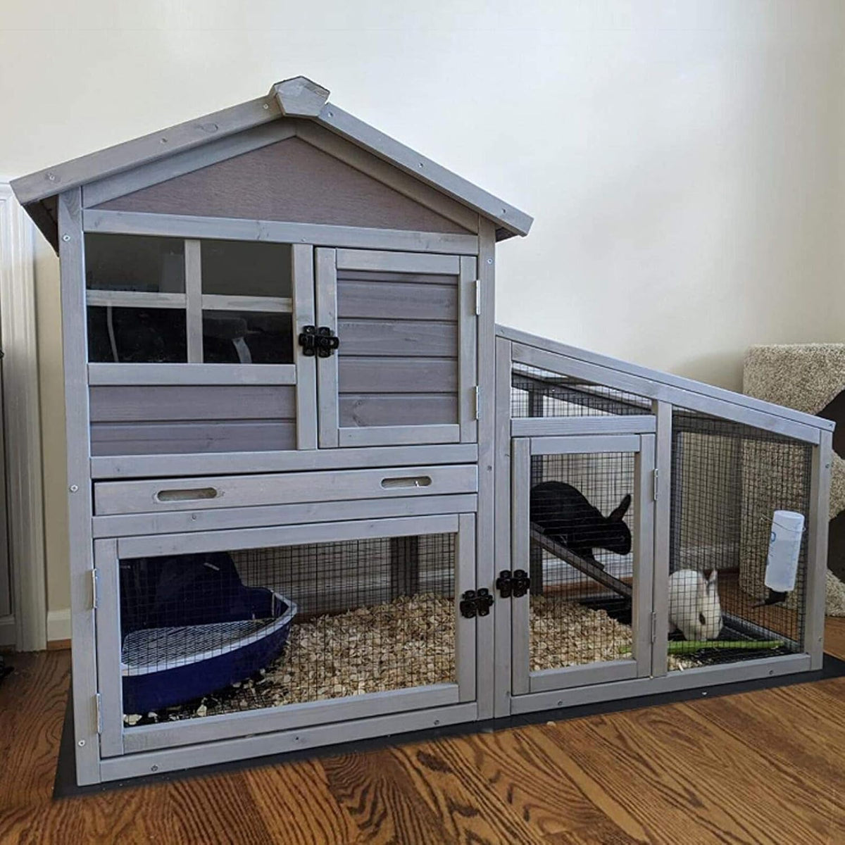 Aivituvin Rabbit Hutch Outdoor Chickecn Coop Indoor Bunny Cage with Pull Out Tray,Upgrade Version,Removable Bottom Wire Mesh 53.4" L x 23.6" W x 38.1" H