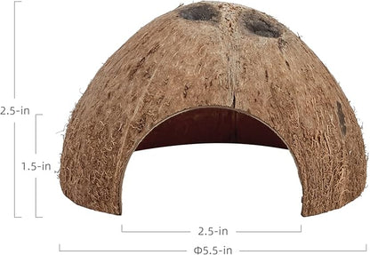 2 Pack Natural Coconut Reptile Hideouts, Lizard, Spider and Aquarium Fish Hide Cave (Natural Surface)