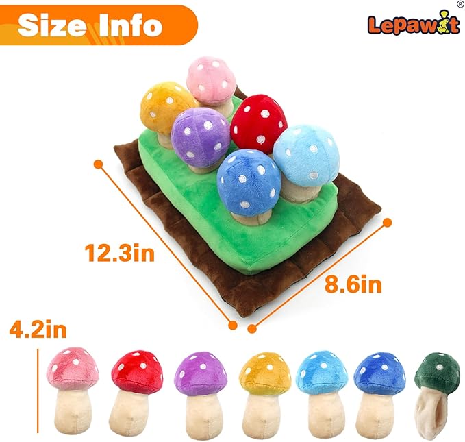 Hide and Seek Dog Toys, Squeaky Interactive Puzzle Dog Toys for Boredom and Stimulation, Dog Enrichment Toys for Small and Medium Dogs (Mushrooms, Pack of 7)