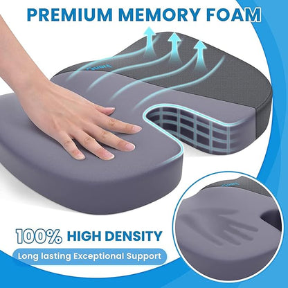 TushGuard Seat Cushion for Office Chair Memory Foam Non-Slip Cushion Back, Relief Chair Pad, Butt Pillow for Office, Car, Computer Desk, Grey, X-Large
