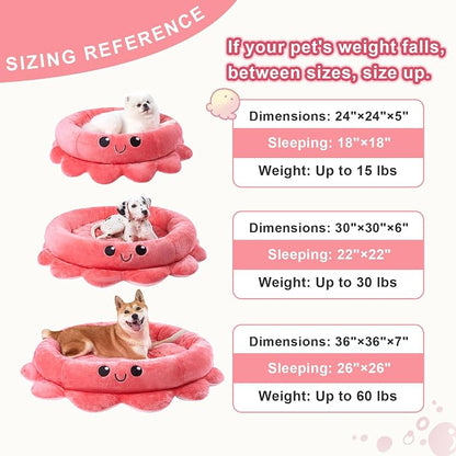 Cute Calming Dog Beds Clearance for Large and Extra Dogs, Anxiety Bolster Dog Bed with Octopus Shape, Pink, Red, XL, Boho, Round Pet Bed Cat with Removable Cushion