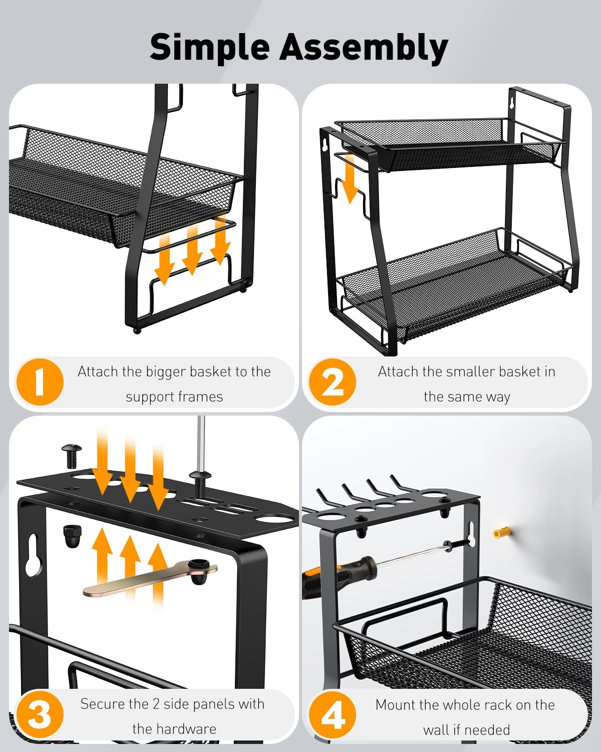 Pawfly Aquarium Tool Organizer, Detachable Metal Fish Tank Accessory Organizer, Aquascaping Tool Storage Rack for Terrariums, Shrimp Tanks & Planted Tanks, Fish Tank Maintenance Tool Holder Shelf
