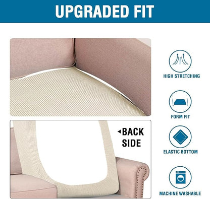 H.VERSAILTEX Super Stretch Individual Chaise Cover Sectional Couch Covers for L Shaped Sofa Both Left/Right Featuring Thick Jacquard Textured Twill Fabric (1 Piece Chaise Cover, Natural)