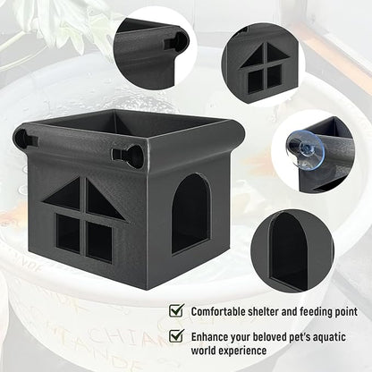 Betta Fish Hammock, White Floating Resting Leaf with Suction Cup - Aquarium Perch Ledge for Bettas, Shrimp, and Nano Fish - Minimalist Tank Decor & Accessory (Black Hideout)