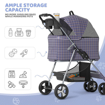 Magshion Foldable Pet Stroller, 3-in-1 Dog Travel Jogger with Detachable Carrier, Cup Holder, Storage Basket, Folding Carrier for Small/Medium Dogs & Cats Up to 33 lbs, Plaid