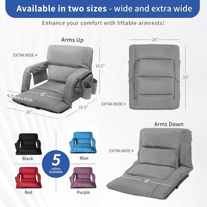 Stadium Seats with Back Support,Wide Stadium Chairs with Back and Cushion, Sofa Style Stadium Seats, 6 Reclining Positions, Extra Thick Bleacher Seat for Sports Events(Grey-1 Pack, Wide|25")