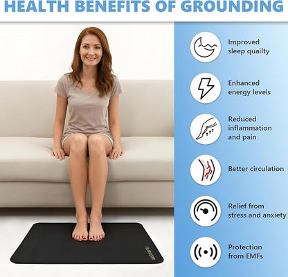 earthzhenxin Grounding Mat for Feet, Grounding Mat Improve Sleep, Relieve Pain, Conductive Mat for Magnetic Therapy, Earth Connected Pad for Home, Office and Work 1 Pack(Black 16"x24")