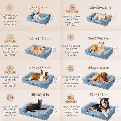 EHEYCIGA Orthopedic Dog Beds for Extra Large Dogs, Waterproof Memory Foam XL Dog Bed with Sides, Non-Slip Bottom and Egg-Crate Foam Big Pet Bed with Washable Removable Cover, Washed Blue
