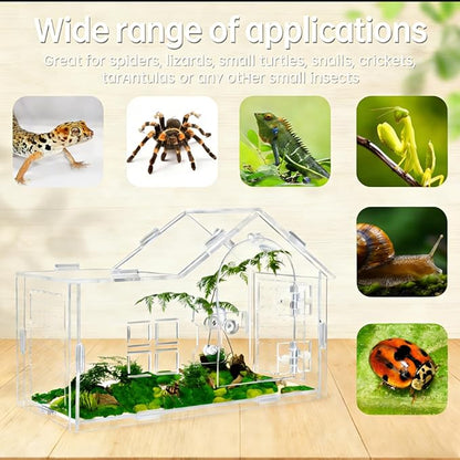Jumping Spider Enclosure, Acrylic Habitat with Secure Feeding Port & Ventilation - Ideal Treehouse for Arboreal Spiders, Easy-Clean Terrarium for Pet Tarantulas, Mantises, and Small Invertebrates (1)