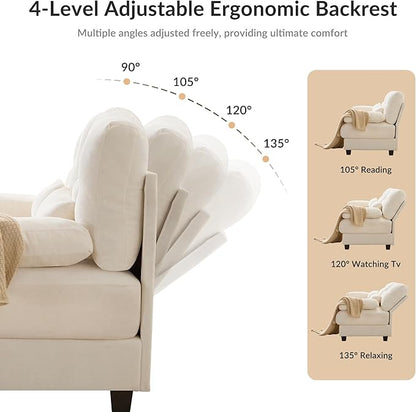 GRAINLLE 67'' Modern Chenille Love Seat Sleeper Cloud Couch Bed,Convertible Cozy Deep Seat Couches with Wide Armrest & Throw Pillows for Living Room,Home,Bedroom(Ivory)