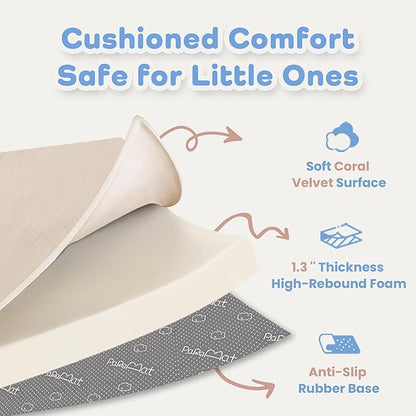PAPAMAT 1.3" Thick Baby Floor Play Mat 79x158, Basic Padded Foam Mat for Tummy Time Crawling, Non Slip Cushioned for Babies Toddlers Infants Kids (Beige)