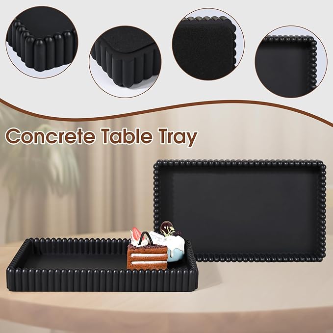 Rectangular Tray for Coffee Table,Modern Decorative Tray,Black Concrete Trays,Home Dining Centerpiece Decor,Decorative Trays for Dining Table,Living Room,Kitchen,Counter