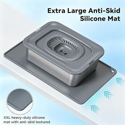 12L/3.17Gal Large Dog Water Bowl No Spill Stainless Steel | Pet Water Bowl for Messy Drinkers, Anti-Slip XXL Silicone Mat, Floating Disk & Dual Filtration