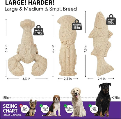 Dog Toys for Aggressive Chewers, 3 Pack Indestructible Dog Chew Toys, Super Chewer Toys with Tough Nylon for All Breed Sizes, Teeth Cleaning & Training, Boredom Relief