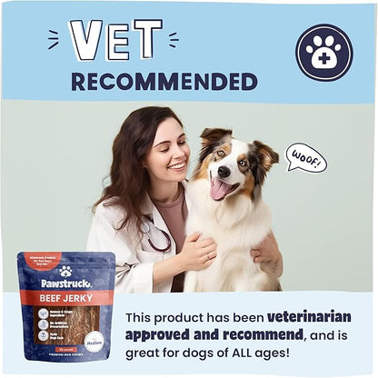 Pawstruck Premium Beef Jerky Dog Treat Chews, 4"-6" Strips – Hip & Joint Health, Naturally Rich in Glucosamine & Chondroitin, No Added Preservatives – 15 Count