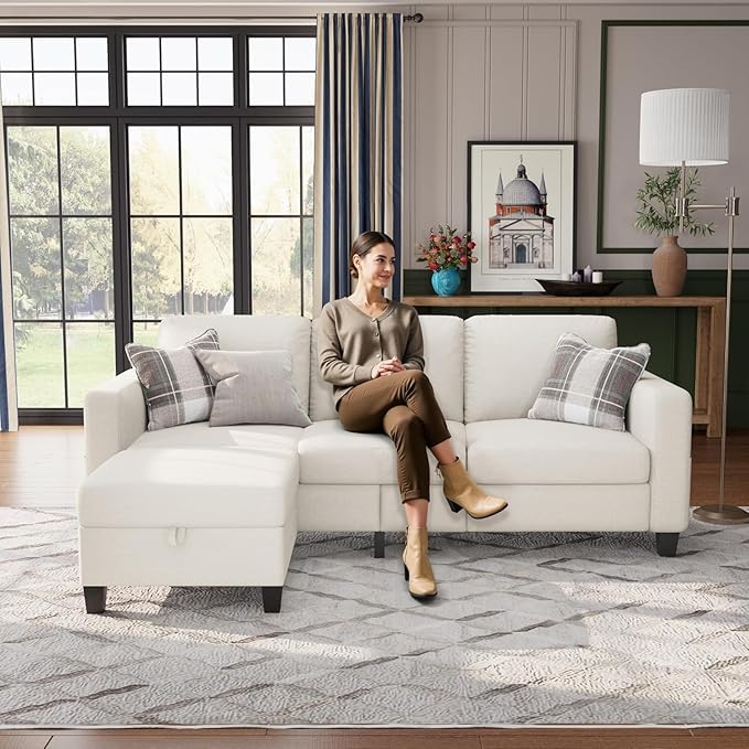 Sectional Sofa Couches for Living Room - 78''Convertible Modular Three-Seater L-Shaped Pet-Friendly Couch,Washable Sofa Cover-Bench Storage, Suitable for Small Living Room, Apartment,Office-Beige