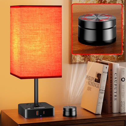 Bedroom Table Lamp with Remote Operation Control,Dimmable Bedside Table Desk Light with USB C+A Charging Ports 2 AC Outlets,Nightstand Lamp White Shade Lamp for Living Room,Dorm,Home Office,Decor