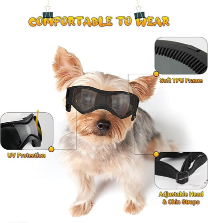 Dog Goggles Medium Breed, Dog Sunglasses Small Breed Dog Eye Sun Light Protection, UV Protection Goggles for Dog with Adjustable Straps, Medium Black