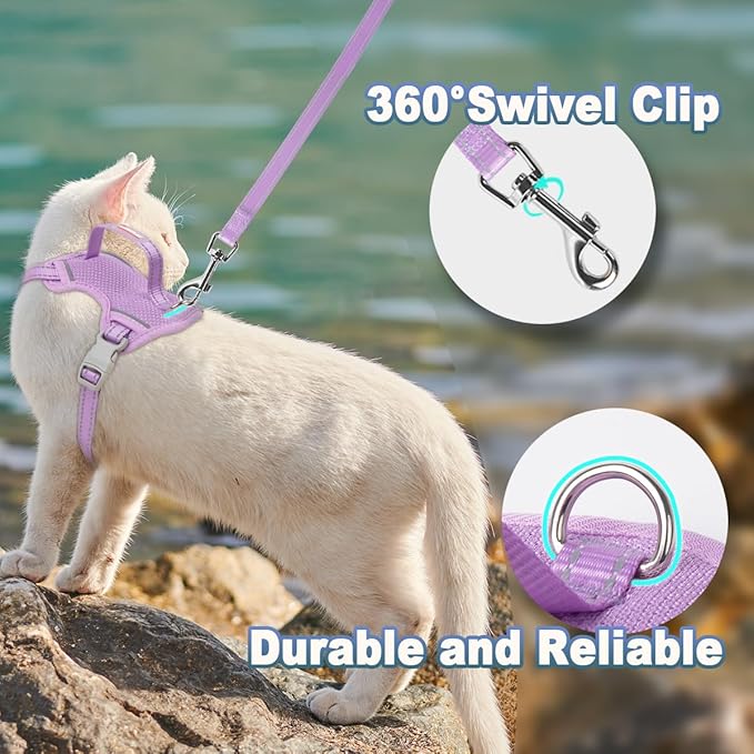 Cat Harness and Leash Set Escape Proof for Kitten Walking, Soft Adjustable Top Handle Vest Harnesses for Cats, Easy Control Breathable Reflective Small Medium Large, Violet Purple, XXS